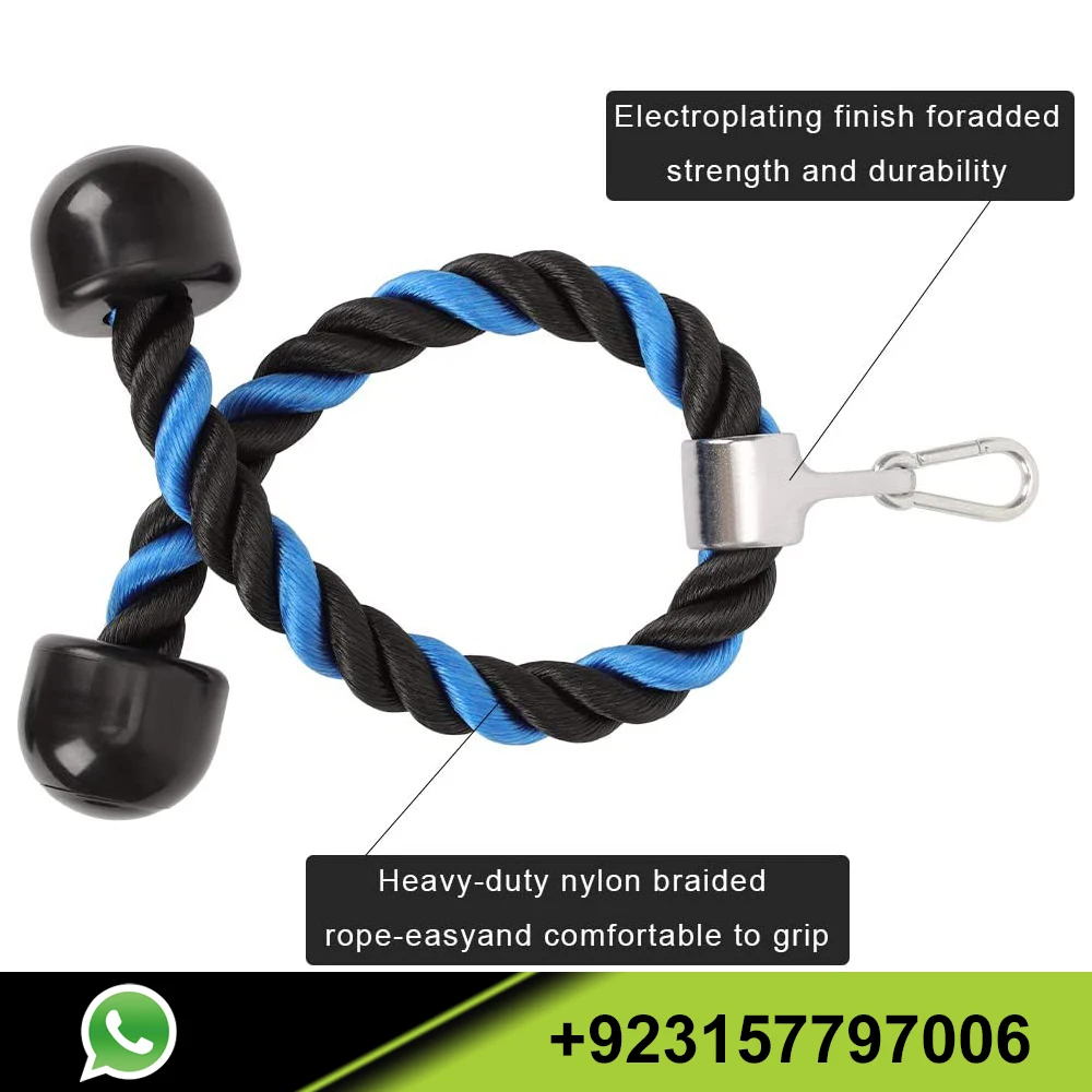 Heavy Duty Coated Nylon Tricep Rope 28  inches Pulldown For Weightlifting Rope with Solid Rubber