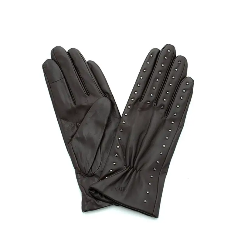 Studded ladies silk lined leather gauntlets