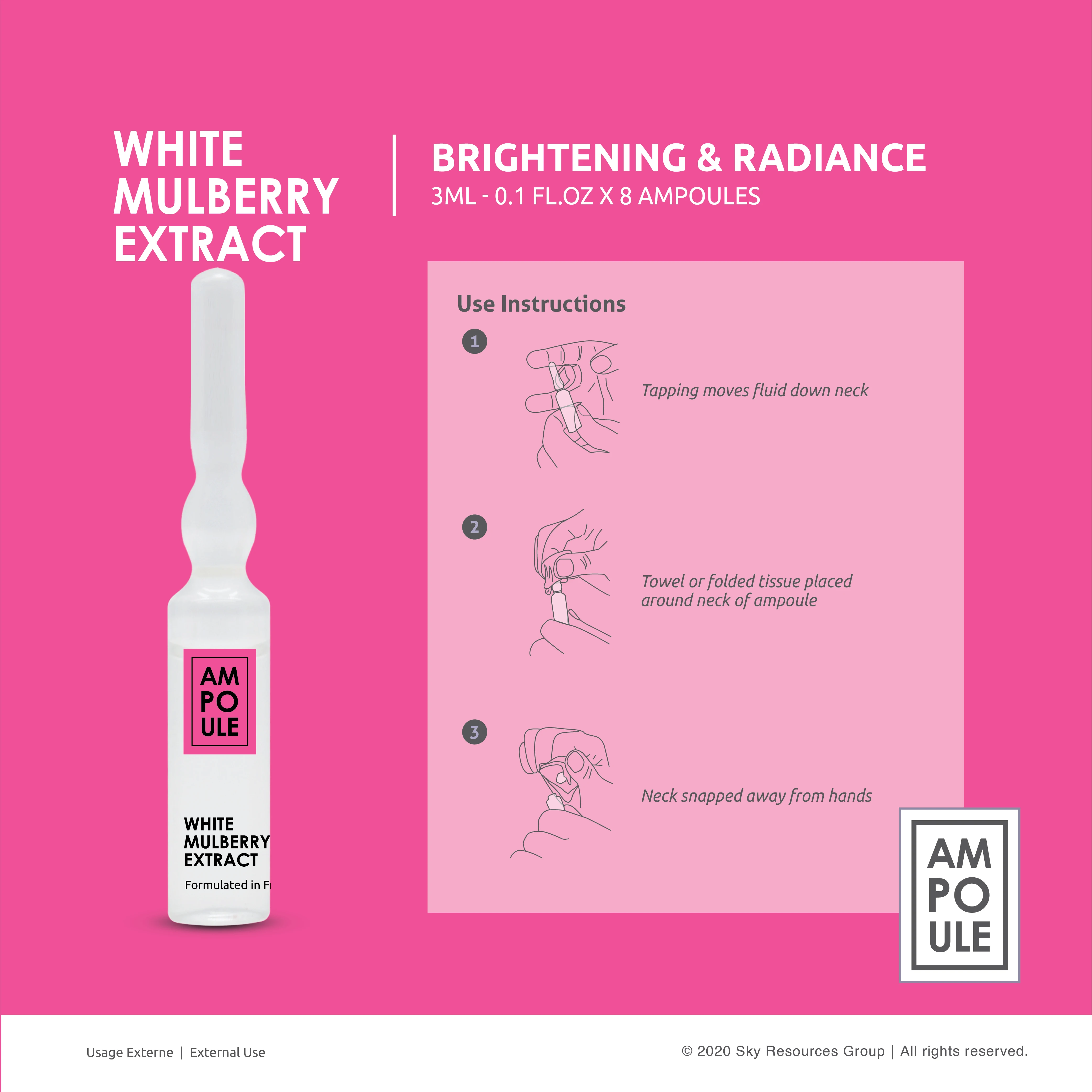 Premium High Antioxidant White Mulberry Ampoule Serum with Anti-Aging Anti-Inflammatory Soothing Effect Balance Uneven Skin Tone