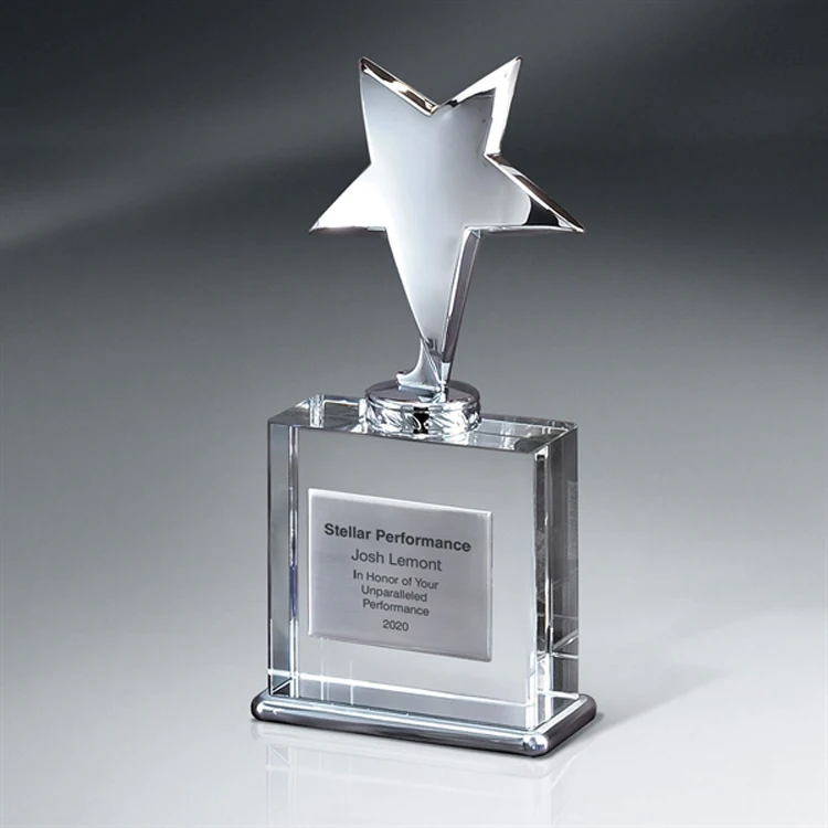 Exquisite Silver Finished Cast Metal Star Crystal  Awards