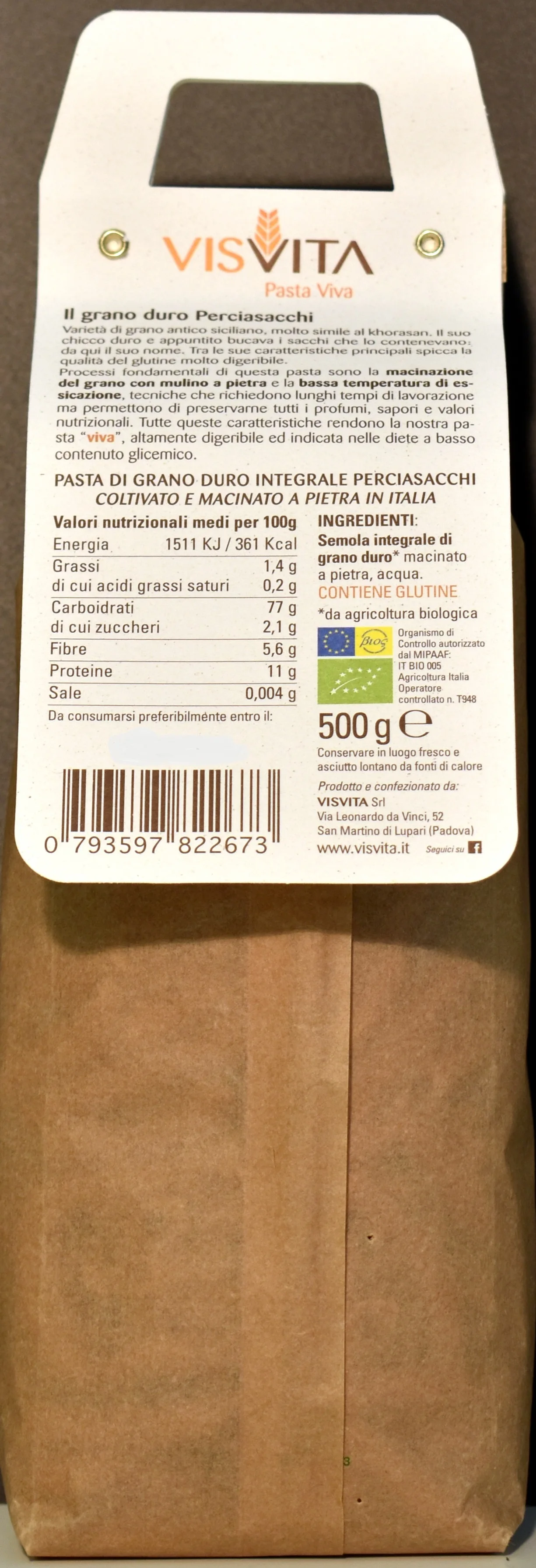 
Top Quality Ancient Durum Wheat Grain Organic Wholemeal Italian Pasta 500g 