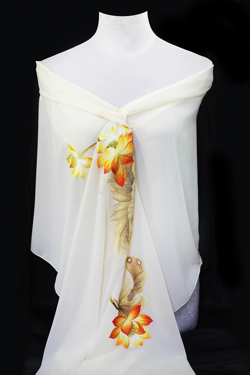 Оптовая продажа, Прямая поставка, аксессуары для ручной вышивки, прозрачный тканевый шарф с лотосом