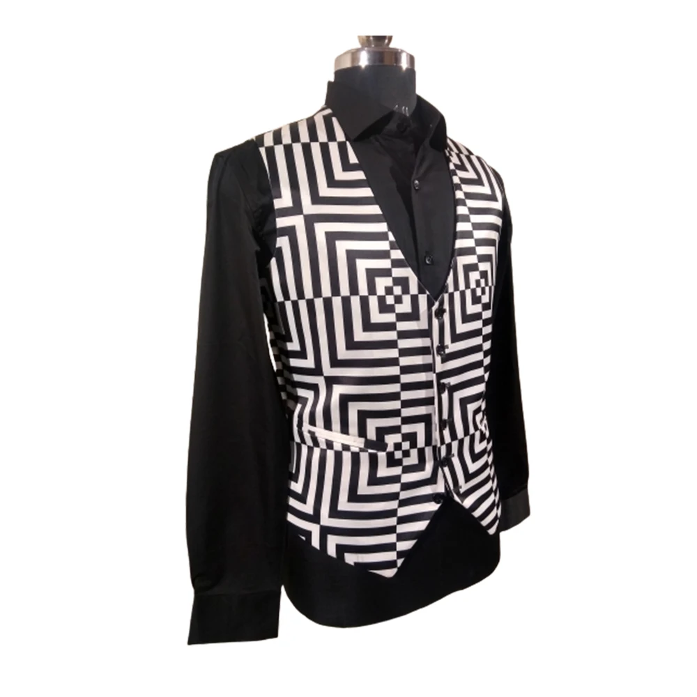 
Waistcoat Printed Satin V-Neck Waistcoat with Black Button 