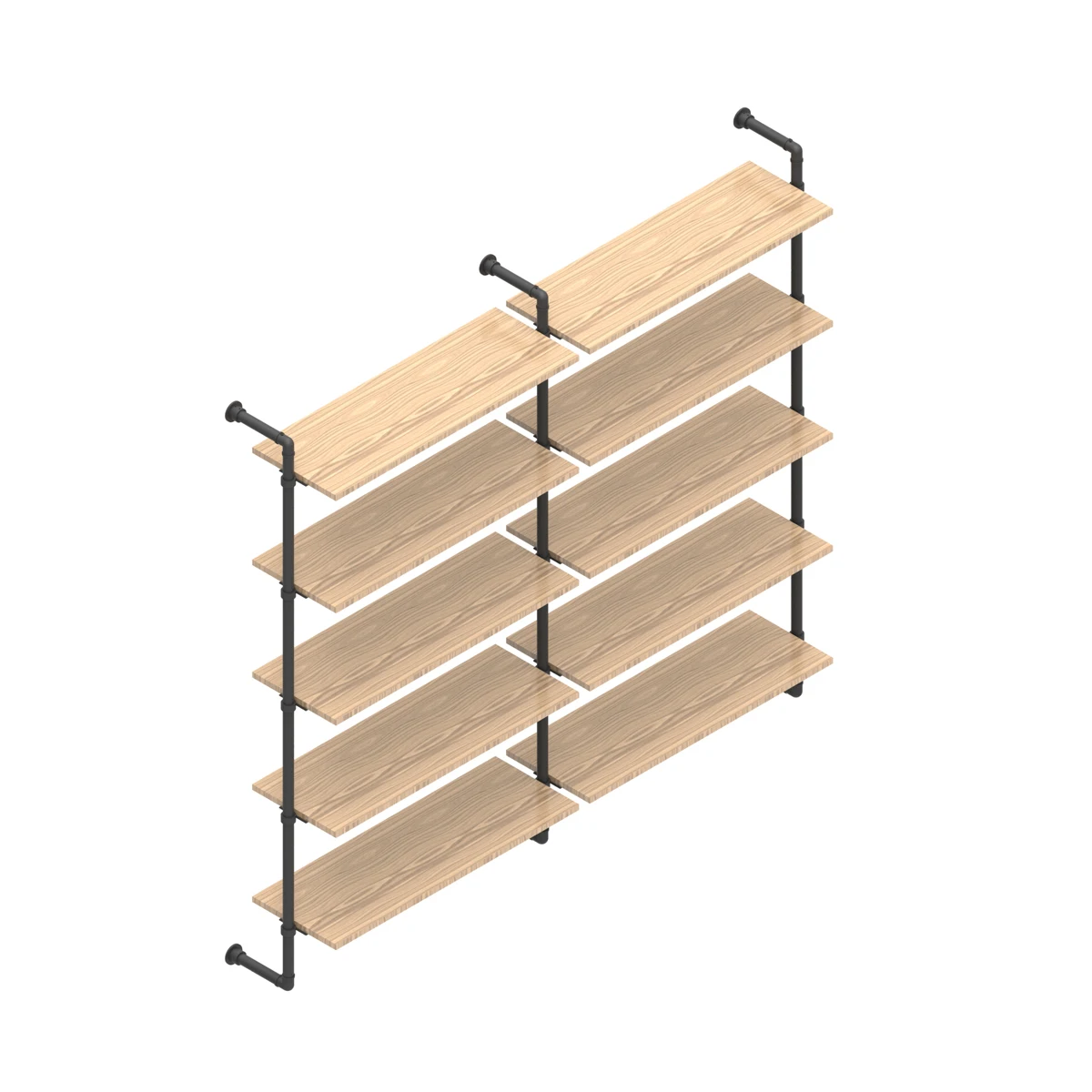 High quality 180x180 cm wall-mounted bookcase with industrial style studs and wooden shelves for home