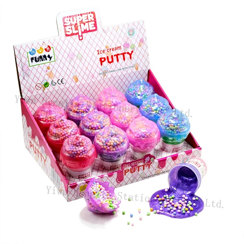 2021 New arrival multi-colors rainbow glitter soft crystal slime kit kids DIY educational clay slime toy with foam balls