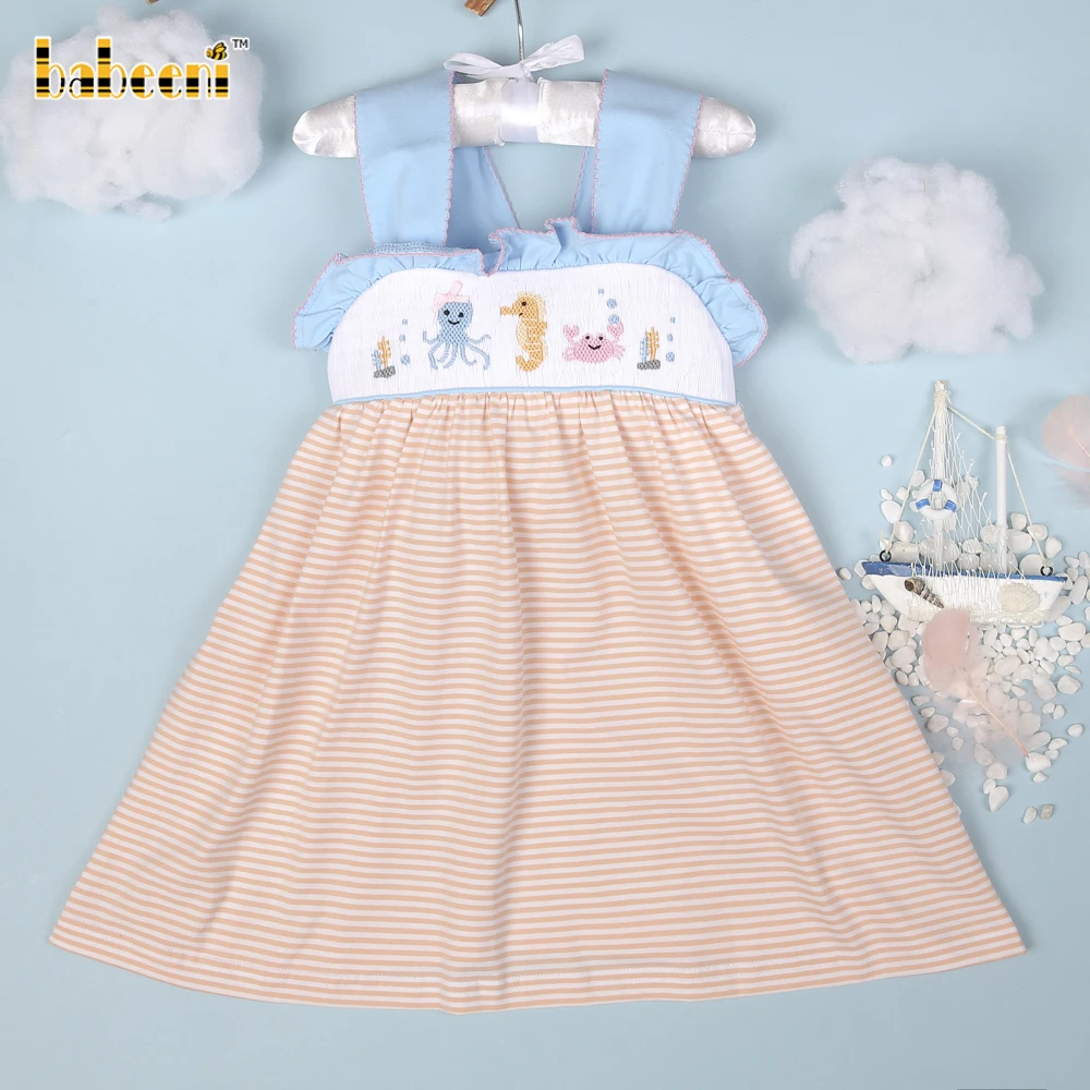 Animal smocked sundress ODM kids smock dress customized hand made embroidery wholesale manufacturer baby girl dresses - BB3020