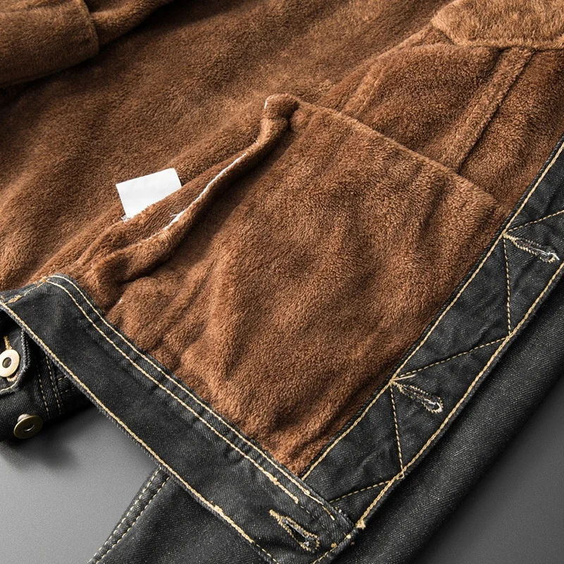 MDJ006 hot sale warm thicken coat men winter jacket plus size coat fleece jean jacket black denim jacket men plus size