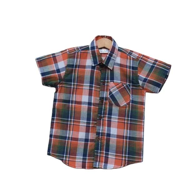 children kids wear cotton yarn dyed woven check shirt for boys