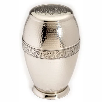 Solid Brass Large (Adult) Roman Urn with Floral Engraving in Pewter