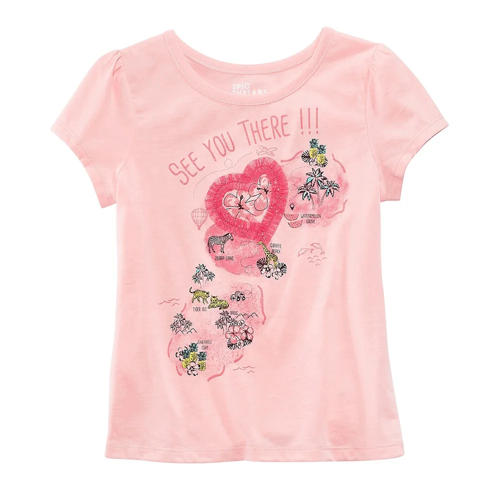 Summer cotton children clothes lovely baby tops kids girls t shirt flutter short sleeve embroidery & printed o-neck