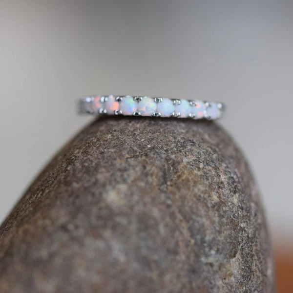 Кольцо с натуральным огненным опалом, обручальное кольцо вечности, камень-Талисман из стерлингового серебра, белое золото, ручная работа, ювелирные изделия