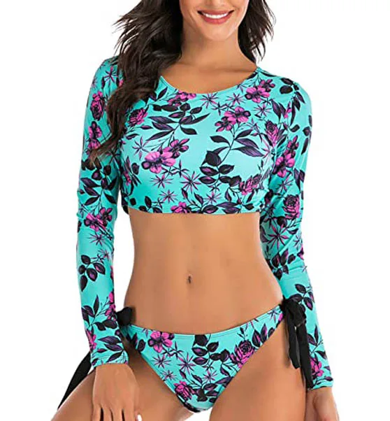 Bikinis Two-Piece Women Long Sleeve Swimsuit 2 Piece Cropped Bathing Suit Bikinis Swimwear Rashguard