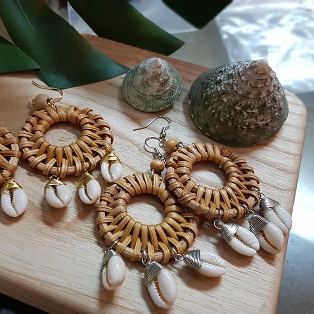 Best selling hand woven rattan earrings from Vietnam