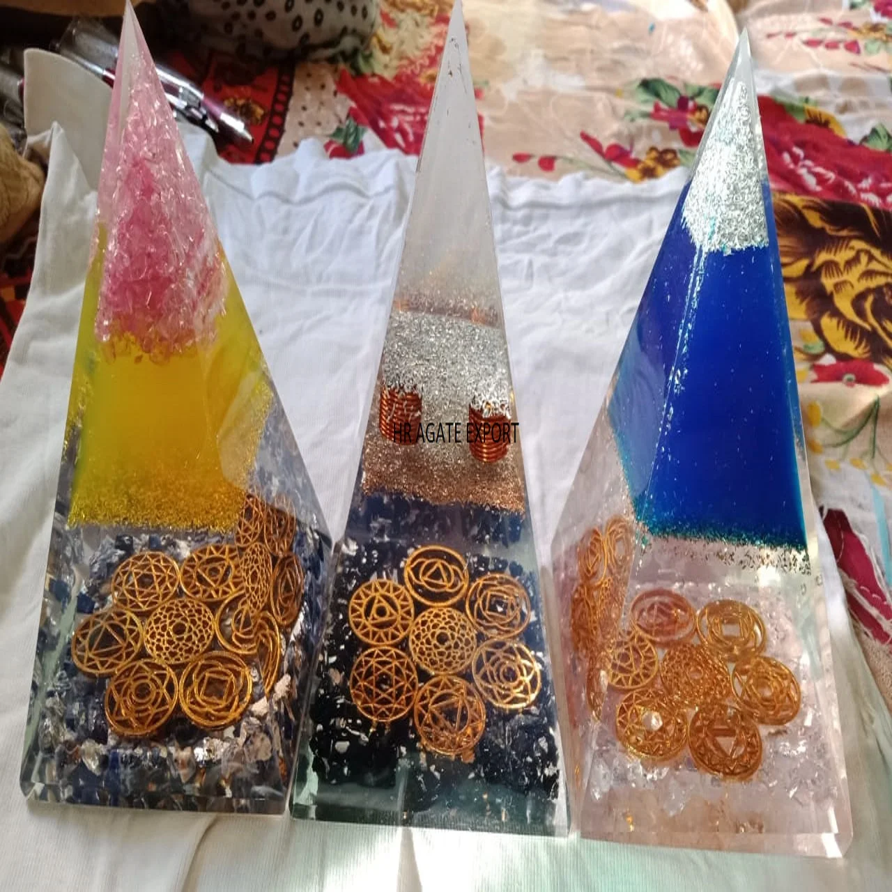 EMF Protection Pyramid With Made By Crystal Natural Chips Orgone Orgonite Meditation Pyramid with Customization Available