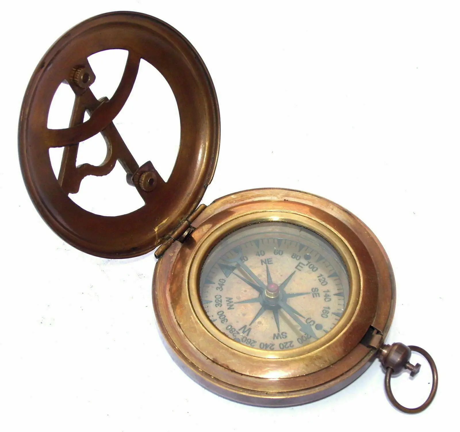 Nautical Brass Sundial Push Button Compass Handmade Marine Pocket Decorative