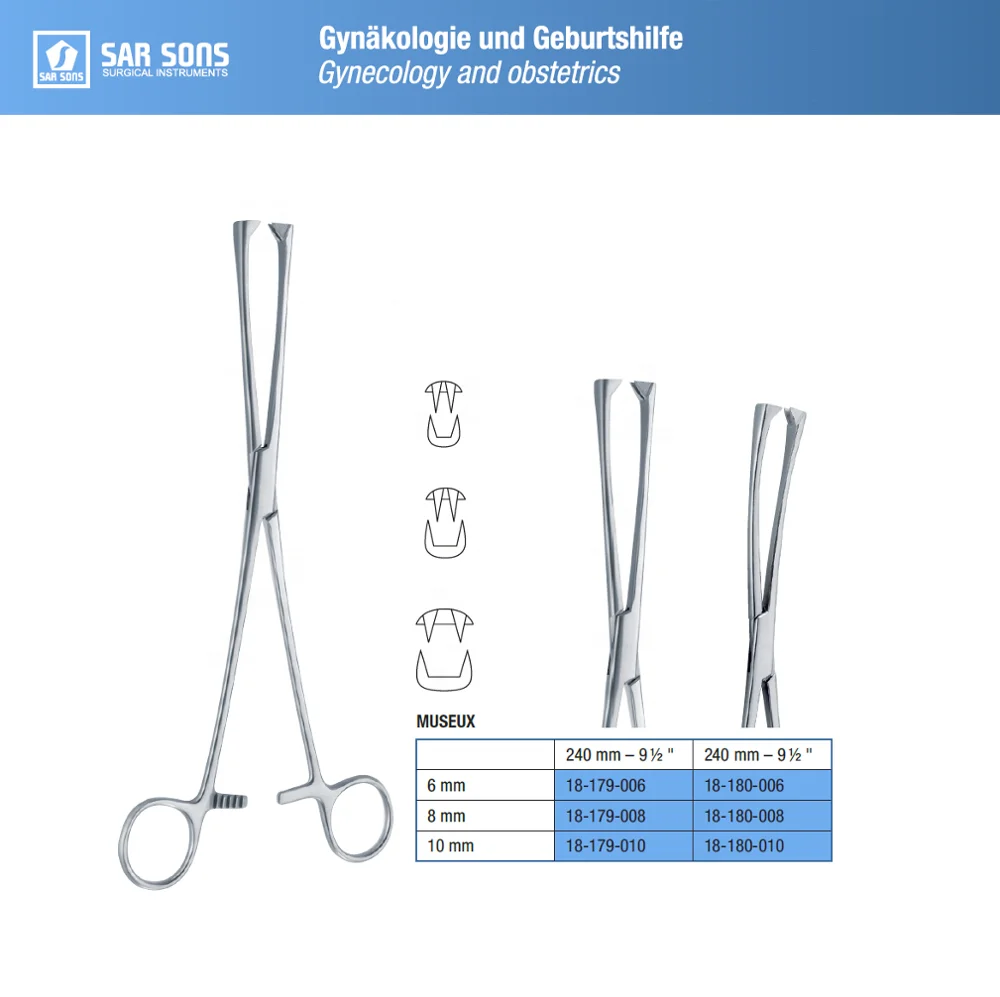 Tenaculum forceps Museux  240 mm, 6 mm Stainless steel high quality instrument surgical