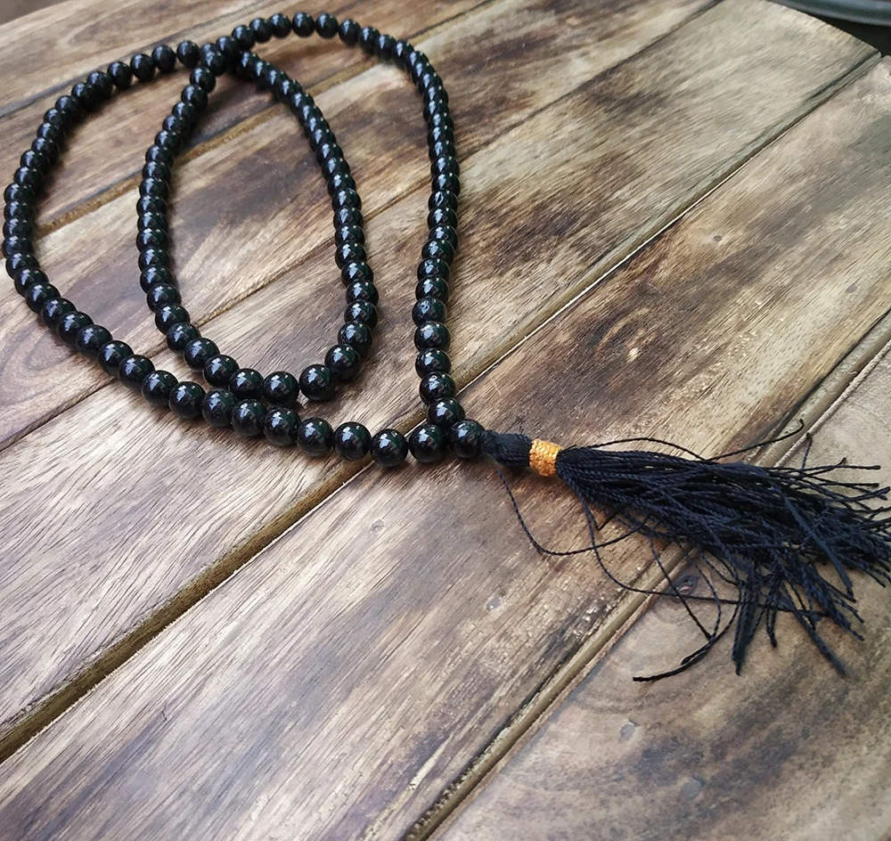 
Natural Genuine Black Tourmaline 8mm Beads Jap Mala Crystal Chakra Reiki Healing Black Tourmaline Stone Beads Mala Necklace 
