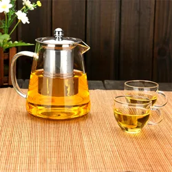 Glass Teapot With Infuser  Clear Refractory Glass Flower Tea Pot Handle Bottles Kettle Teapot