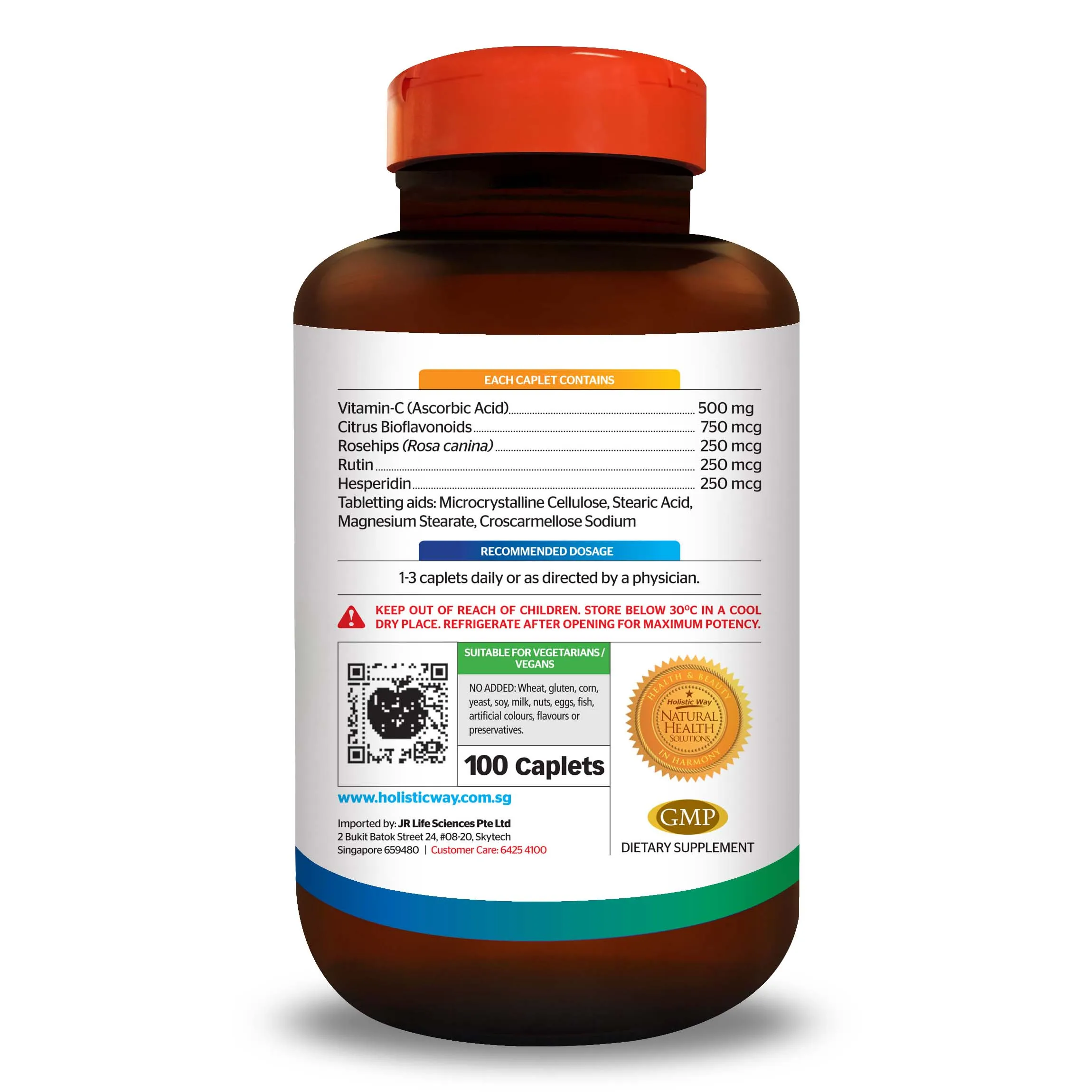 Antioxidant Chewable Healthcare Supplement Skin Care Vitamin-C 500mg With 100 Caplets Holistic Way from New Zealand