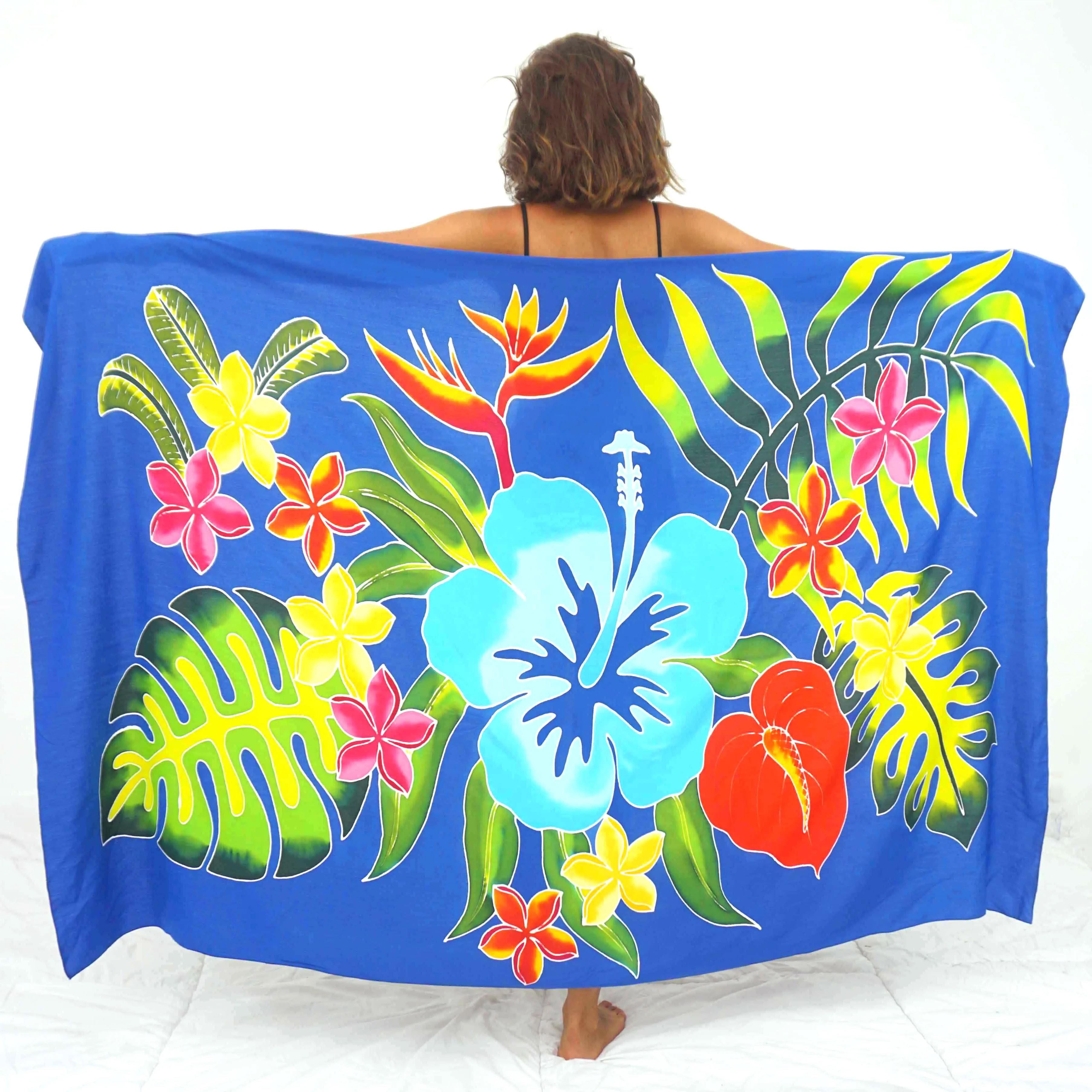 Hand Painting Hawaiian Sarongs Pareo 100% Finest Quality Rayon Custom Wholesale Beachwear Cover up HP013-006R1