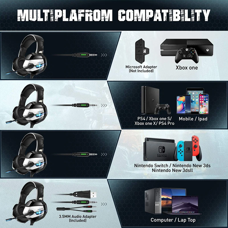 
Free Sample Onikuma PC Gaming Earphones Headphones VR Headsets Gaming Headset 7.1 PS4 Headphone With Mic 