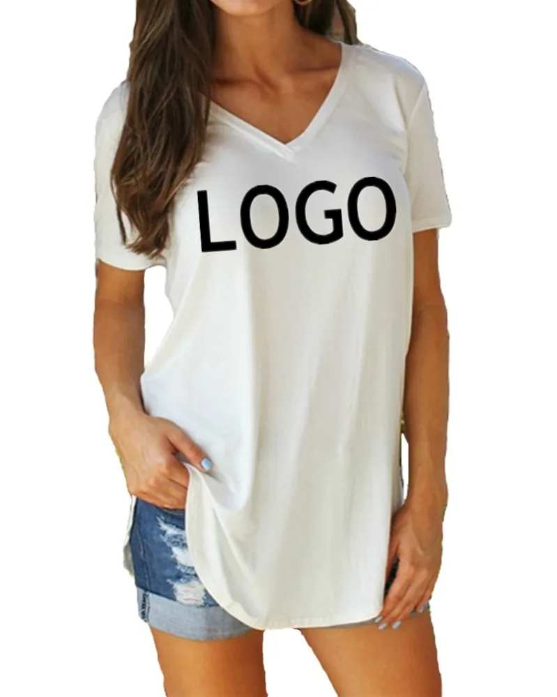 Хит продаж сексуальные женские футболки из 100% хлопка с v-образным вырезом Модные дышащие и короткими рукавами для женщин