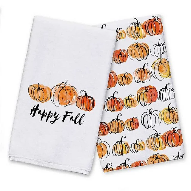 Хлопковые быстросохнущие кухонные полотенца Happy Fall с принтом тыквы