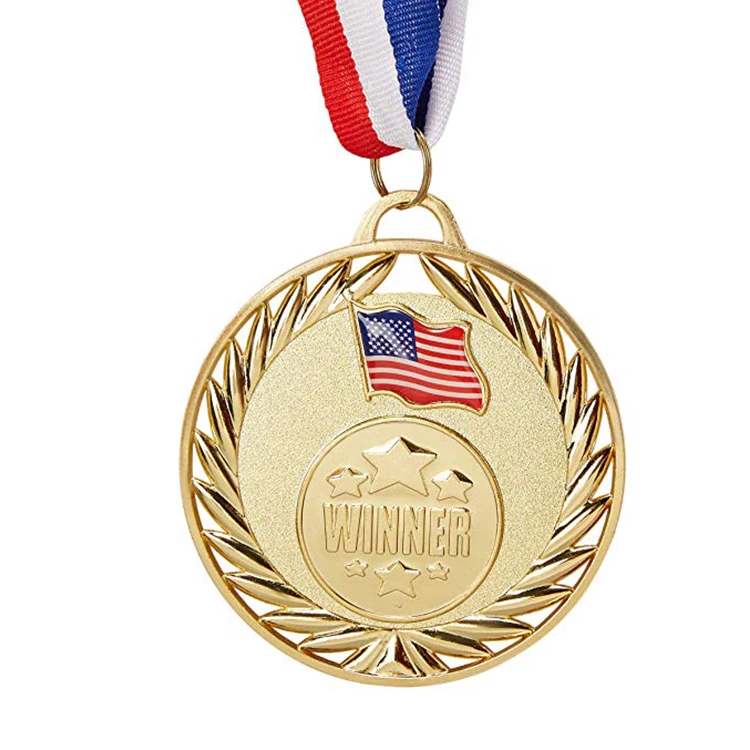 
Wholesale cheap marathon football running custom logo printed golden metal medals 