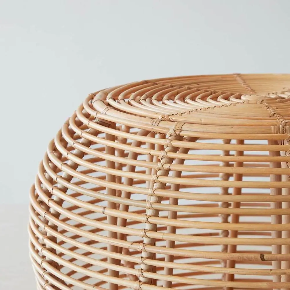Natural round rattan ottoman for living room