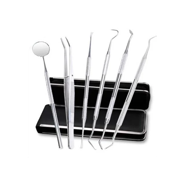 6 PCS Stainless Steel Dental Hygiene Kit Dental Mirror/ College Tweezer / Explorer/ Probe / Scalar
