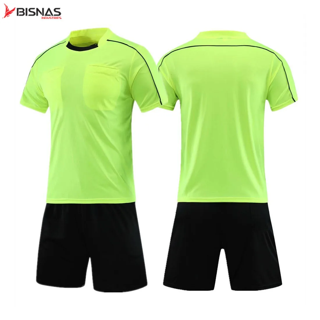 Professional Soccer Referee Uniform Men Round Neck Football Referee Jersey Set Short Sleeve Judge shirt Three Pockets Shorts