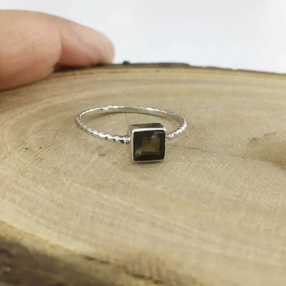 925 Silver Rings Wholesale 925 Silver Engagement Square Rings For Women Jewelry Smokey Gemstone Bulk 925 Sterling Silver Rings