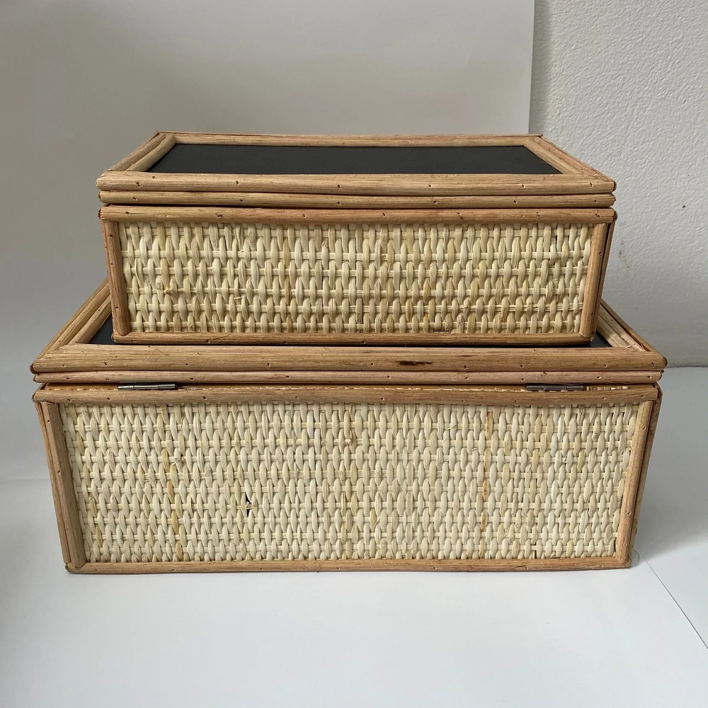 Top Quality Rattan Make up Basket With Mirror Inside -  Set 2 pieces Eco Friendly Basket For Picnic, Makeup Tool, Multifunction