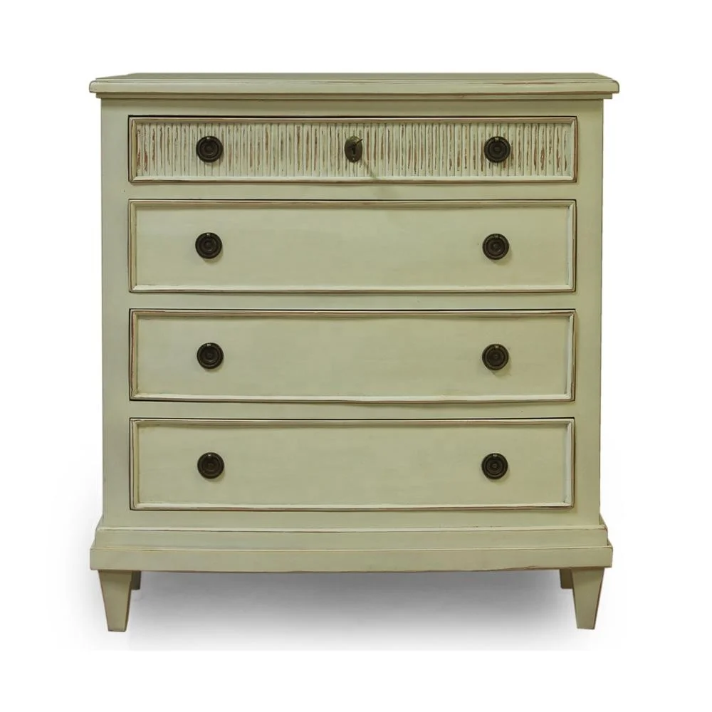 Antique White Painted 4 Drawer Chest Gustavian Style