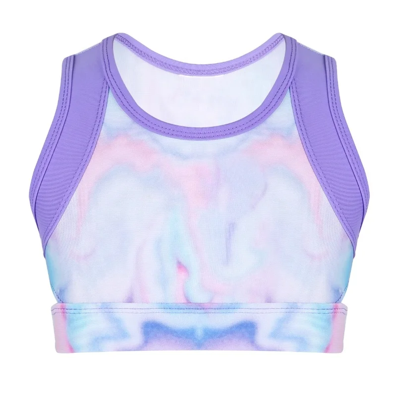  Kids Girls Colorful Stretchy Sleeveless Tanks Crop Top And High Waist Dance Shorts Bottoms Sports Gymnastic ballroom
