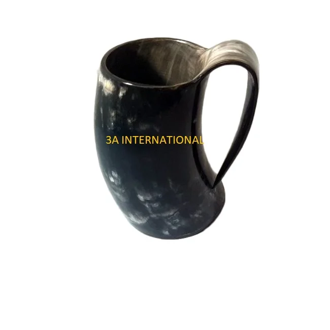 Novelty Design Black Finished White Shaded Horn Mug/Glass For Bar Genuine Viking Mug Handmade Decorative Sustainable Quality