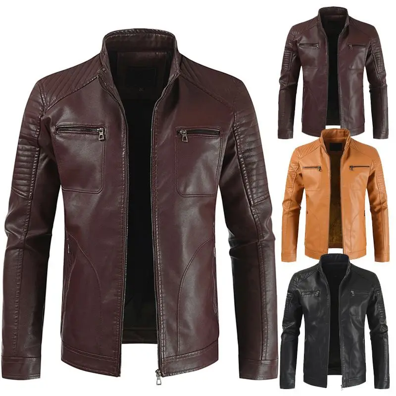 Супер крутая Мужская байкерская куртка из искусственной кожи с индивидуальным воротником 100% полиуретановая моторная внутренним нагрудным карманом