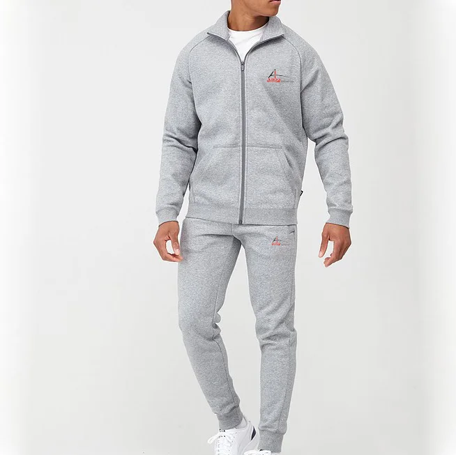 Gray Color Jogging Sport Track Suits Men Sweat Suit Zipper Closure with stand Collar