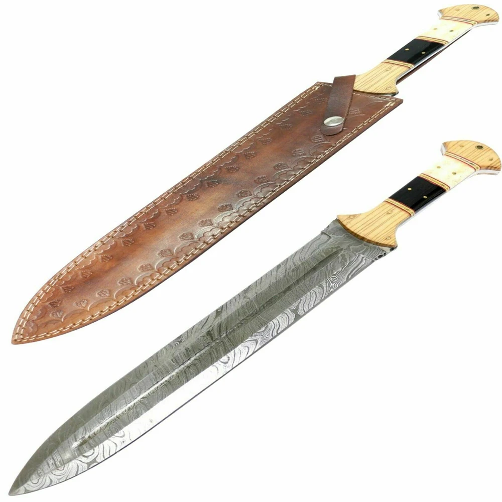 Best Quality Custom Handmade Fixed Blade Sword Hand Made Carbon Damascus Steel Swords In Cheap Price