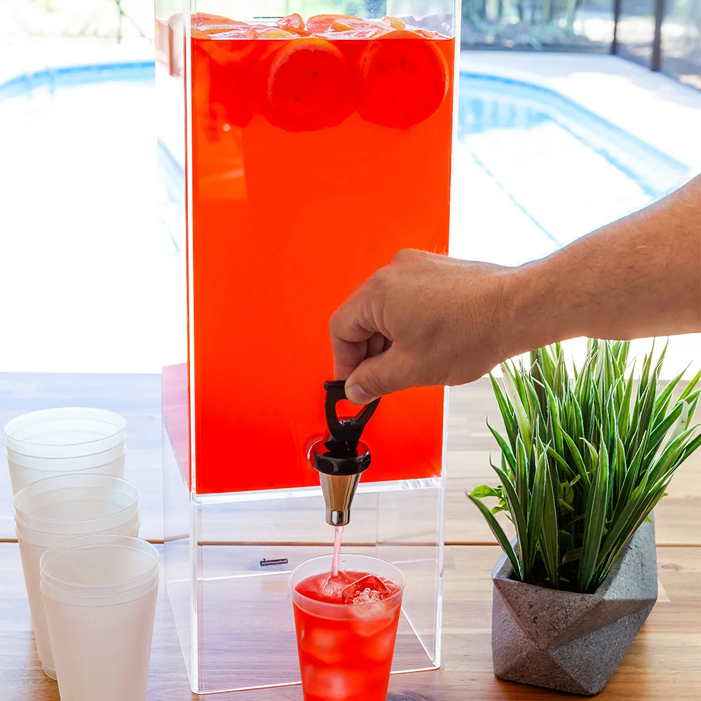 
Bev Tek 2 gal Square Clear Acrylic Beverage Dispenser - Clear Geo Base - 8