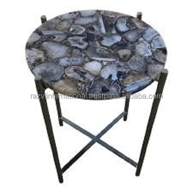 Agate Top metal base side table