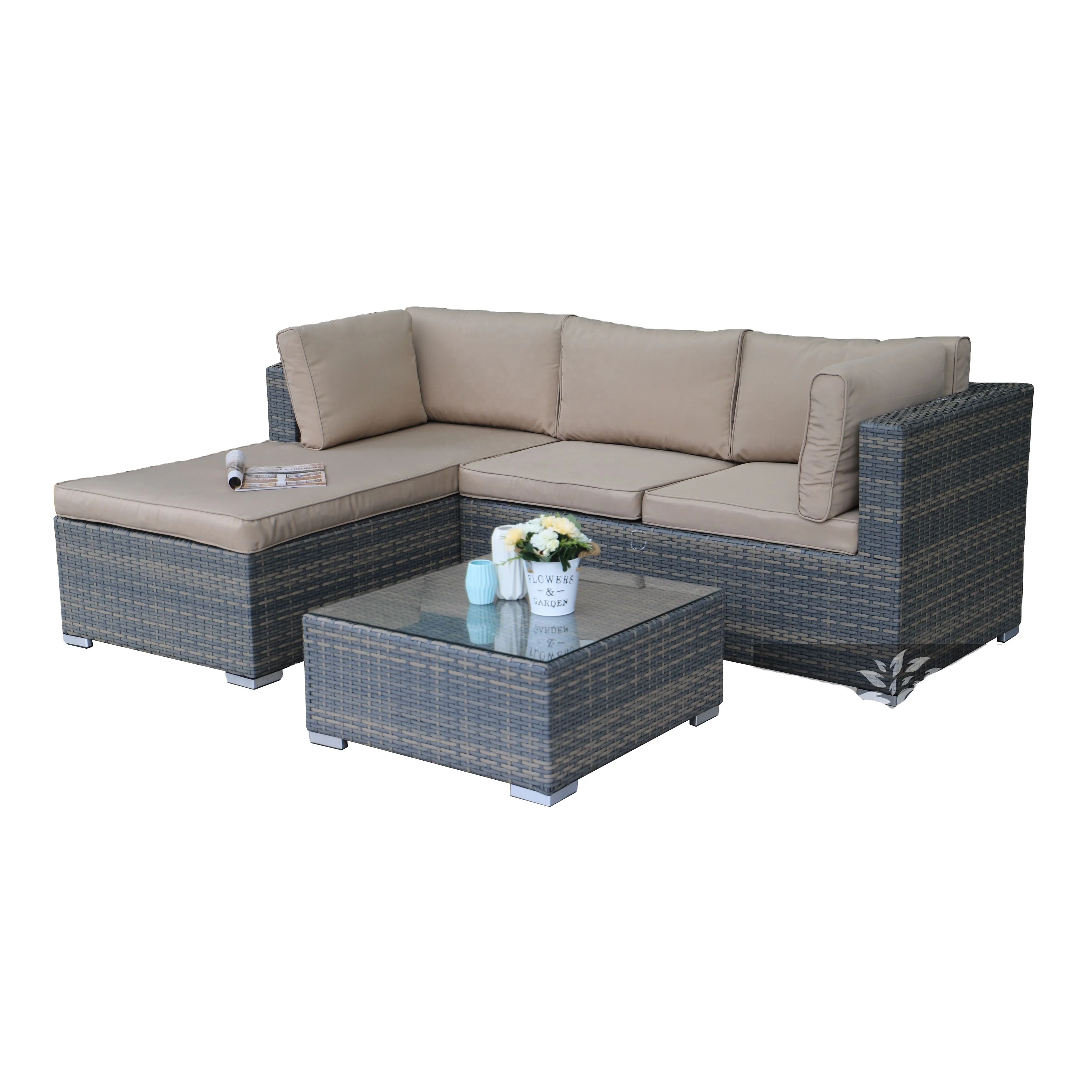 3pcs Best selling KD Wicker Outdoor Corner Sofa Set Garden Sofa Rattan