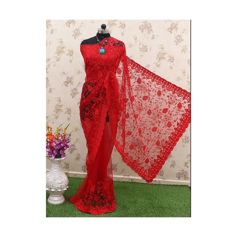 2021 Новейшие Дизайнерские Сари из мягкой сетки с вышивкой для женщин доступны по оптовой цене