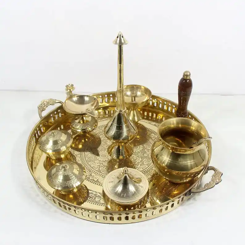 Premium Quality Antique Design Brass Pooja Thali from India at Best Price