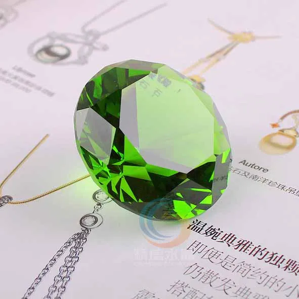 handmade glas green color paper weight wedding crystal diamond