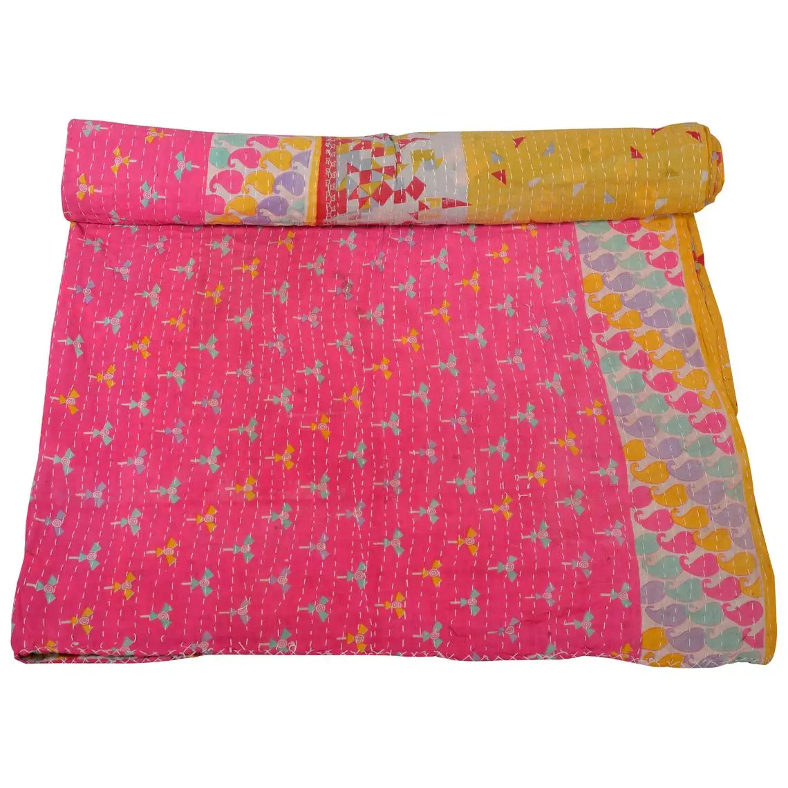 Индийское двустороннее одеяло ручной работы Kantha винтажное лоскутное