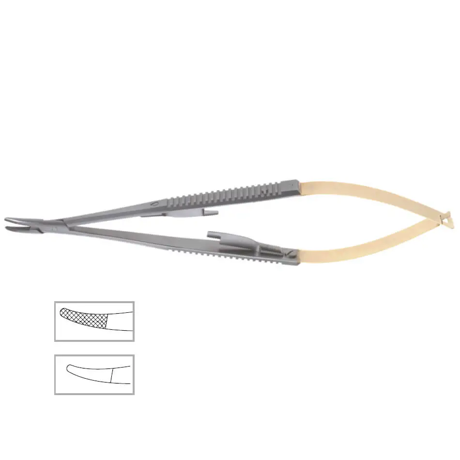 Игольчатый держатель Castroviejo с вставкой из карбида вольфрама 15 см изогнутый замком