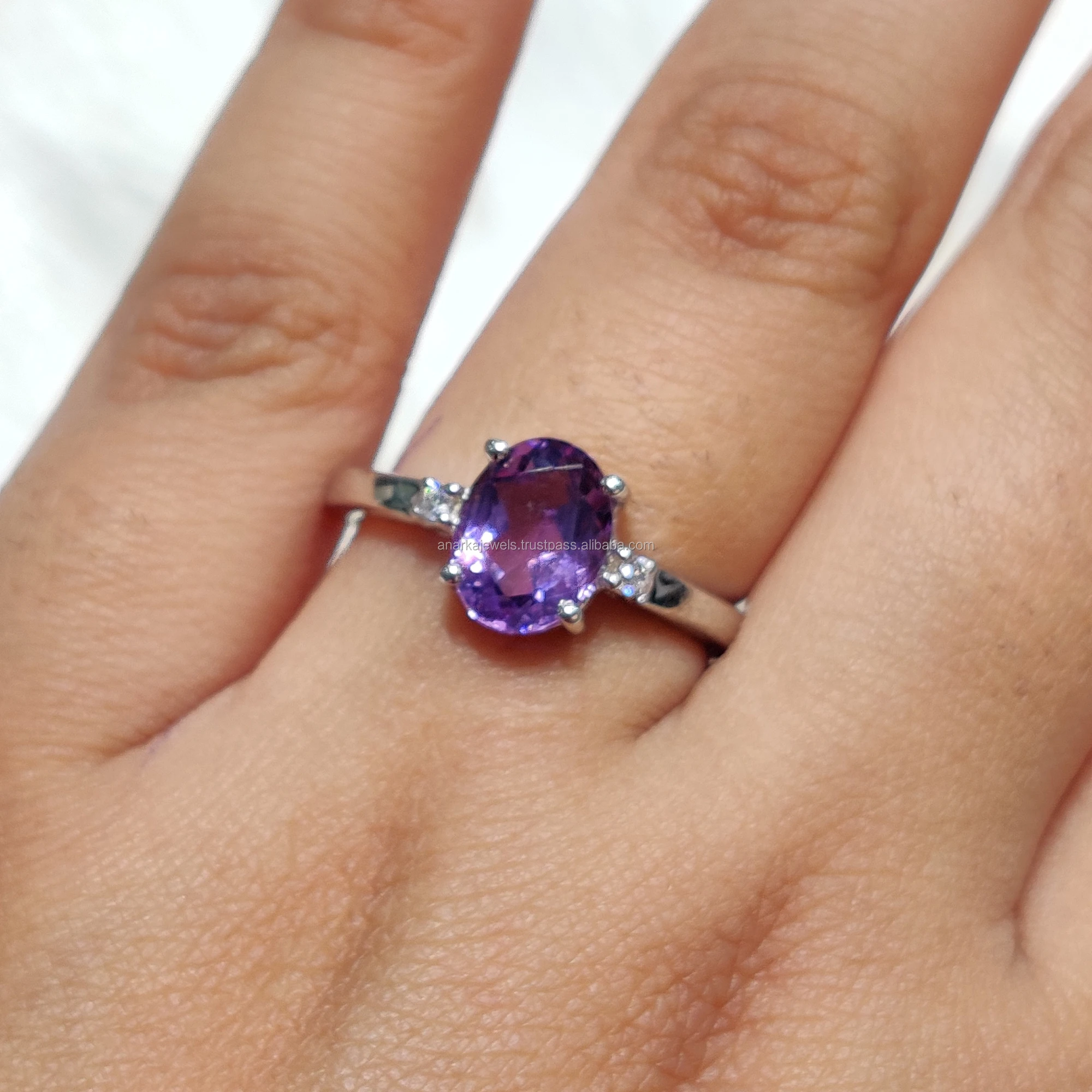 Natural Purple Amethyst 925 Sterling Silver Ring Semi Precious Gemstone Ring