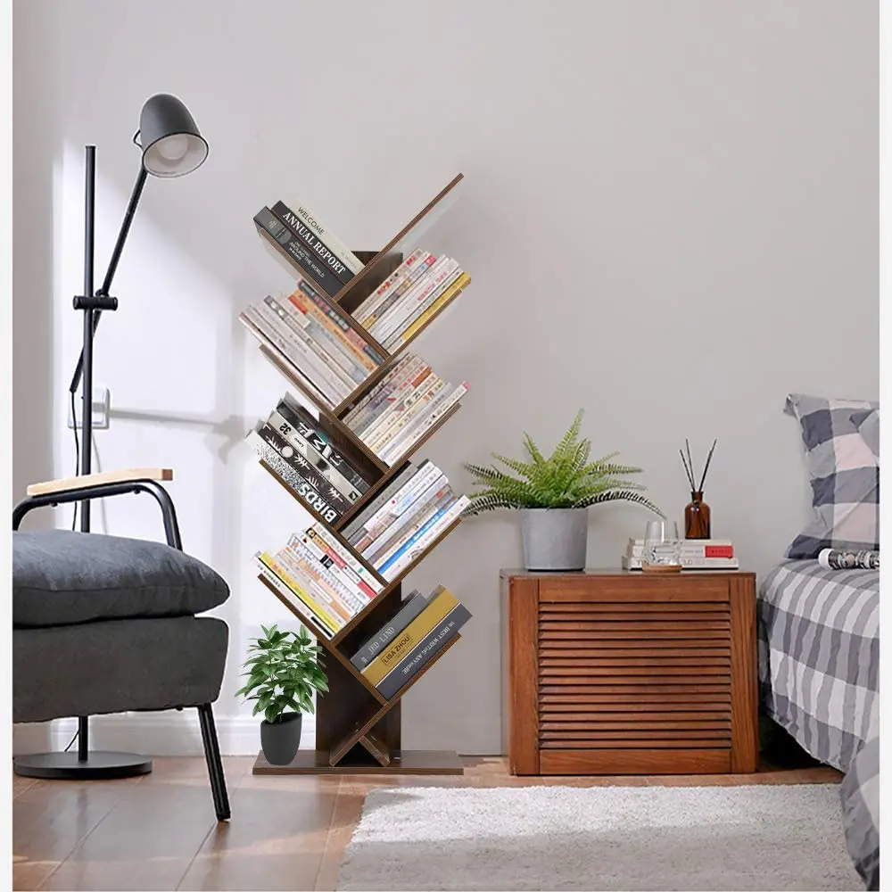 9-Shelf Wooden Tree Bookshelf, Floor Standing Tree Bookshelf