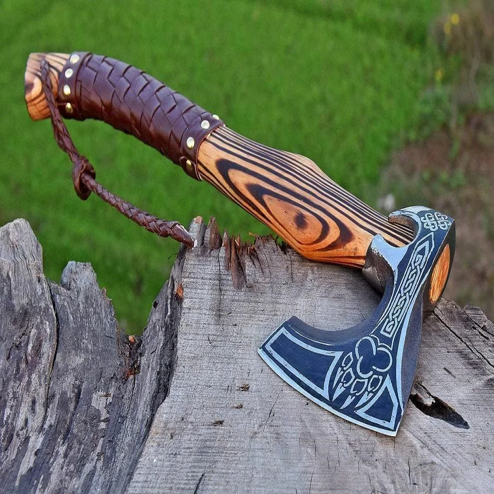 Топор викингов из углеродистой стали ручной работы на заказ, Медный топор для выживания, уличный топор с деревянной ручкой